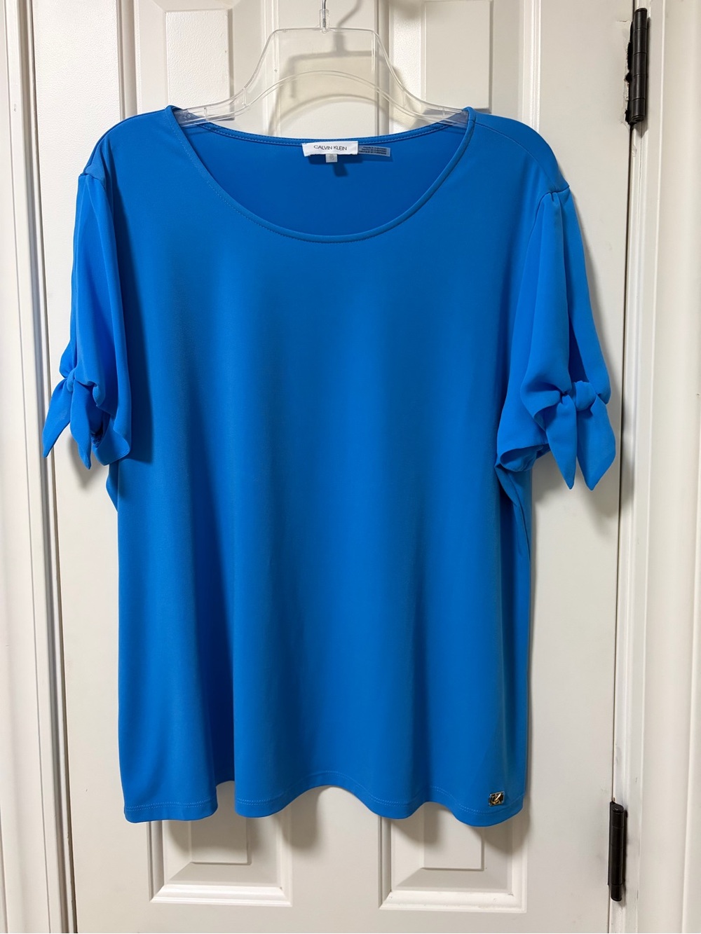 Calvin Klein Bright Blue Tie-Sleeve Women's Top